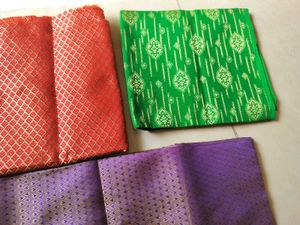 Two Pattu Blouses And A Cotton Blouse Material