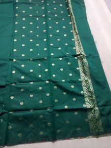 Green Flower Design Soft Lichi Silk Saree