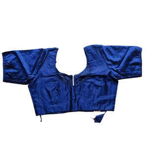 Women Readymade Raw Silk Half Sleeve Blue Blouse