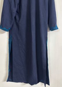 Embroidered Navy Blue Kurta
