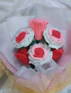 Crochet Bouquet 💐, Handmade ROSE And Tulip Flower