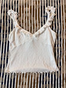 Newme (S) White Ruffle Trim Tank Top