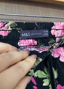 M&amp;S Linen Floral Print Wide Leg Trousers | M size