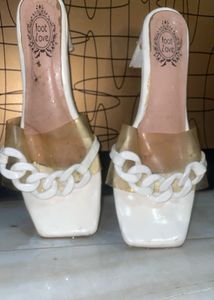 White Chain Detail Heels