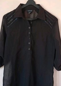 Black Net Top With Sequence Work On The Shoulders