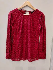 Park Avenue Dark Red Lace Top