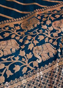 Silk Saree : Ainmal Printed Teal and Gold