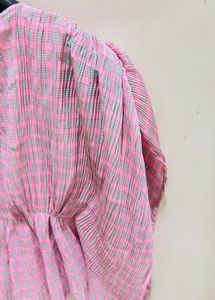 Pink Plaid Pleated Kaaftan Top