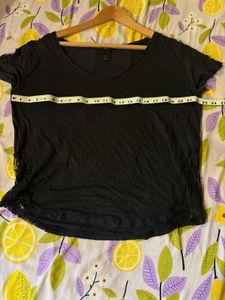 H&amp;M Black Lace Trim Top