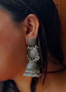 Oxidized Silver Jhumka Earrings