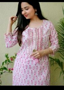 Pink 3 Quater Sleeves Kurti For Women