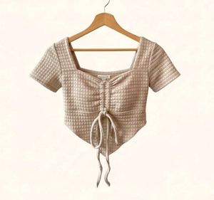 Beige Quilted Crop Top