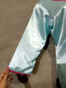 Elegant Light Blue Satin Kurta Setn