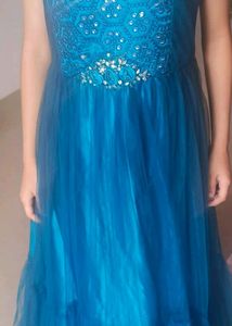 Royal Teal Elegance: Embroidered Layered Gown