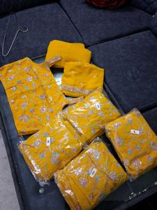 Yellow Embroidered Kurta Set  sizes available