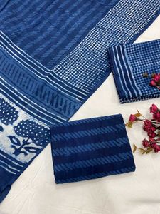 Indigo Block Print Dress Material