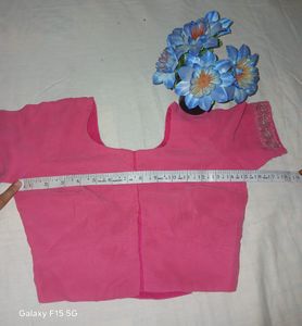 Pink Saree Chamki Computer Work With Blouse 👚
