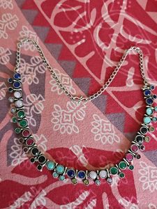 Oxidized Multicolor Stone Jhumka &amp; Necklace Set