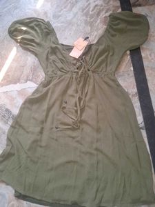 Olive Green Puff Sleeve Dress