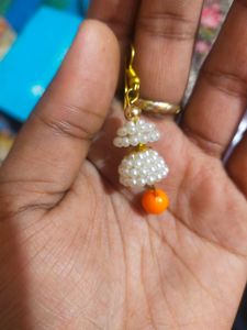 White and Orange Moti Earrings