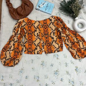 Incense Orange Full Sleeve Crop Top
