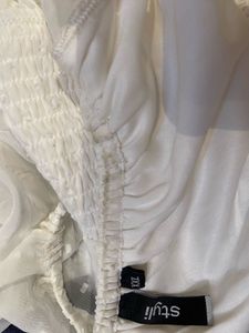White Swiss Dot Tie-Front Blouse