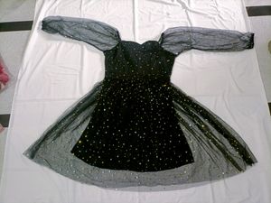 Sweetheart Neck Star Mesh net Fit and Flare Dress