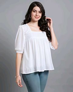 White Square Neck Top