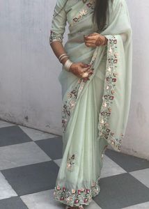 Pure Organza Heavy Work Saree🩵😍