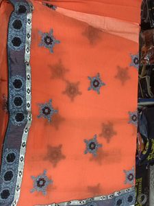 Elegant Orange Embellished Saree