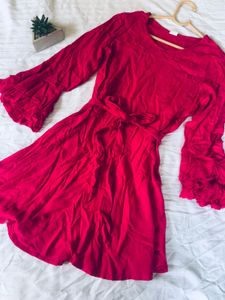 Red Ruffle Sleeve Dress