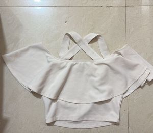 White Ruffle Cold Shoulder Top