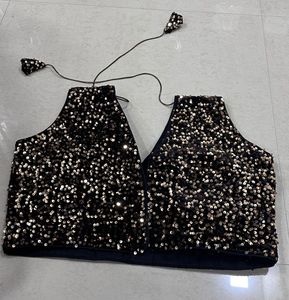 Black Velvet Blouse with Golden Sequins