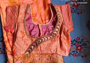 Peach Saree with Embroidered Blouse