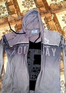 Casual Grey Ombre Hoodie & Graphic Tee Set