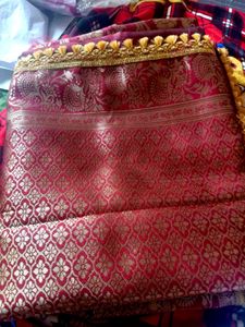 Maroon &amp; Gold Floral Banarasi Silk Sari