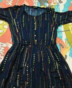 Navy Printed Midi Dress