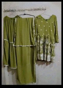 Olive Green Embroidered Garara Kurti with Dupatta