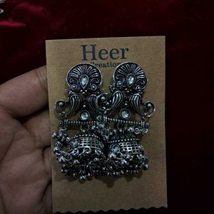 Oxidized Silver Jhumka Earrings