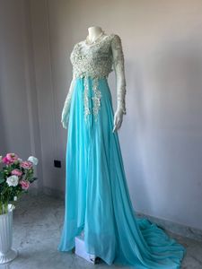 Heavy beaded blue flowy gown