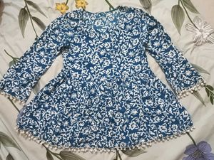 Boho Print Dress with Pom Poms