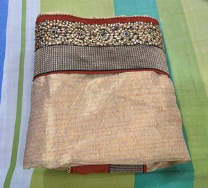 Brown Sari With Border Stone Embroidery