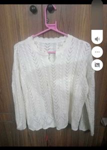Cream Crochet Knit Sweater Top