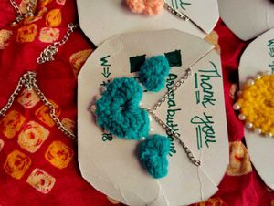 Crochet Heart Pendent With Earrings