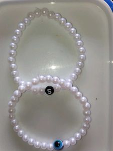 Pearl Bracelet with Initial And Evil Eye Combo