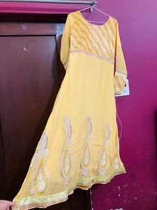 Yellow Embroidered Anarkali Suit Set