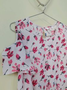 Cute Floral White Cold Shoulder Top For Women.