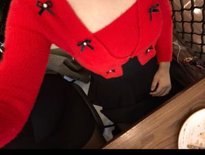 Red Knit Cardigan with Bows