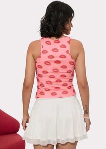 Pink Lips Print Mesh Top