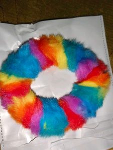 Rainbow Furry Scrunchie